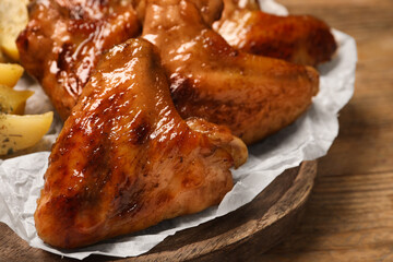 Closeup view of delicious fried chicken wings