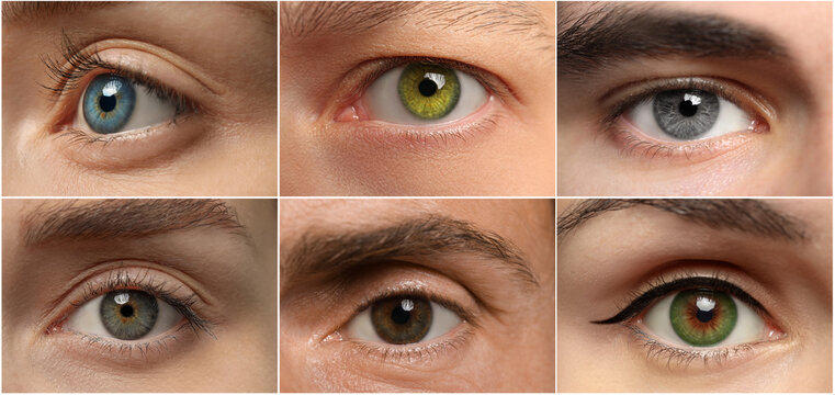 Collage with photos of people with beautiful eyes of different colors. Banner design