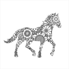 Animal mandala coloring page .Horse Animal Mandala 