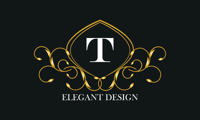 Vintage logo or monogram design with an elegant letter T in the center on a dark background.