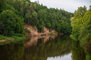 Latvia. Sigulda. Devil's rock with river Gauja.