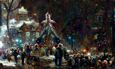 Obraz na płótnie Canvas celebrating Christmas in the yard of an apartment building