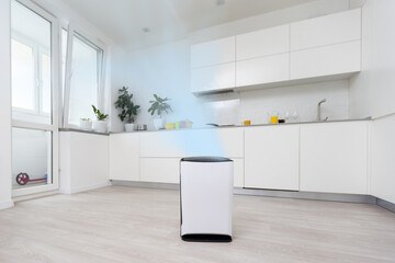 White air ionizer. Concept of caring for fresh air in the apartment. Caring for well-being and health. Air filter.