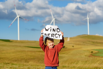 Eco activist boy with banner 