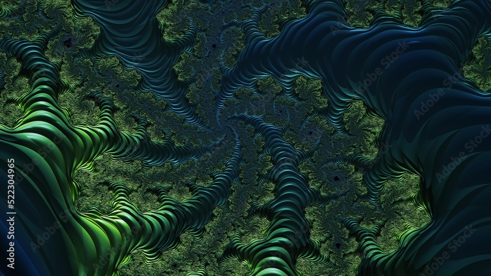 Canvas Prints abstract 3d fractal spiral tunnel in blue and green color. modern futuristic background, 3d renderin