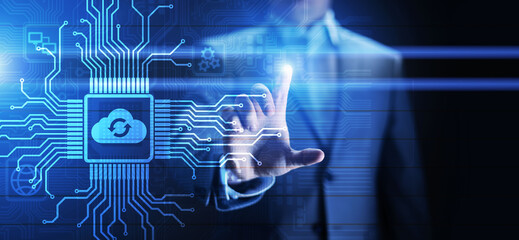 Cloud technology computing and data storage concept on virtual screen.