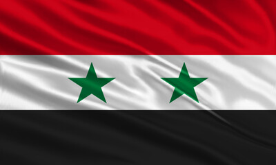 Syria flag design. Waving Syrian flag made of satin or silk fabric. Vector Illustration.
