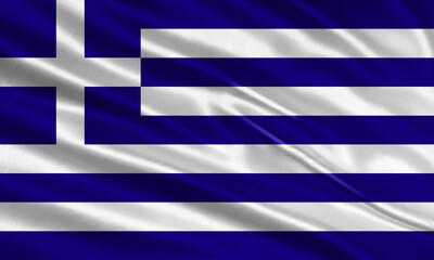 Greece flag design. Waving Greece flag made of satin or silk fabric. Vector Illustration.