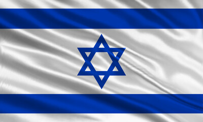 Israel flag design. Waving Israeli flag made of satin or silk fabric. Vector Illustration.