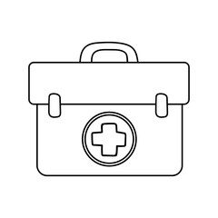 First aid kit. Doodle of the respirator image. Contour drawing in black, linear icon of a bag with medicines