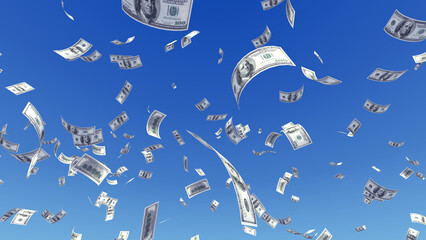 Money falling down from the sky 3D illustration.