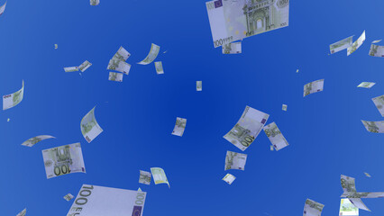 Money falling down from the sky 3D illustration.