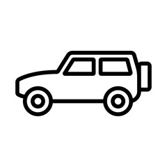 Fototapeta premium SUV icon. Off-road transport. Black contour linear silhouette. Side view. Editable strokes. Vector simple flat graphic illustration. Isolated object on a white background. Isolate.
