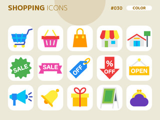 ショッピングに関連するカラースタイルのアイコンセット_030