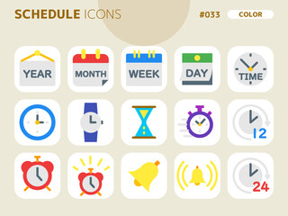 スケジュールに関連するカラースタイルのアイコンセット_033