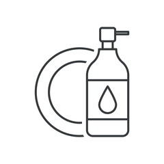 Dishwashing liquid icon. A simple line drawing of detergent and a clean plate. Isolated vector on white background.