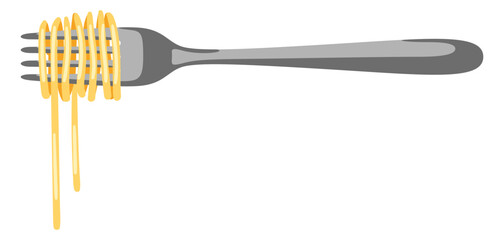 Illustration of Italian pasta spaghetti on fork. Culinary image for menu of restaurants.