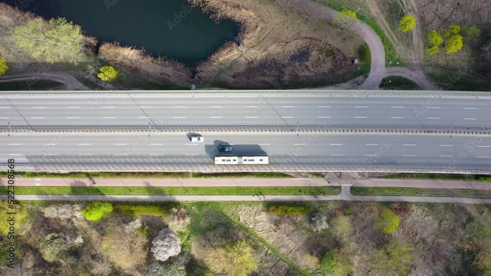 Poster 4k drone video of Jozef Beck Avenue, part of Siekierkowska Route in Warsaw, Poland