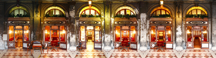 Old Traditional Bar Caffe Florian in St. Marks Square; Venice, Veneto; Italy - obrazy, fototapety, plakaty