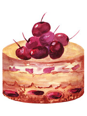 Watercolor illustration of cake.