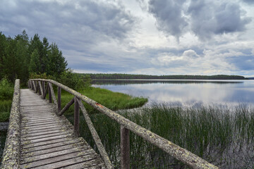 Fototapeta na wymiar Patvinsuo National Park in Finland: Northern European nature, Suomunjarvi lake.