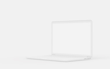 Laptop gray white object on backgrounds. Computer mockup business online minimal concept. 3D rendering.