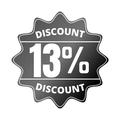 13% percent off, with black sticker design (Black Friday) and luminosity detail in the center, online discount, mega sale, vector illustration, Thirteen 