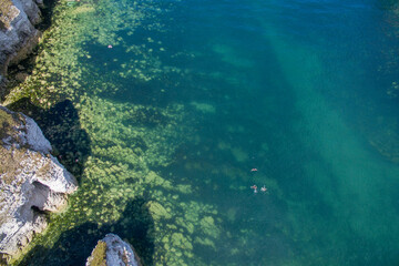 Aerial view of Flamborough, North Landing, High Cliffs and sandy Beach, Flamborough,  East Riding of Yorkshire, Jurassic coastline