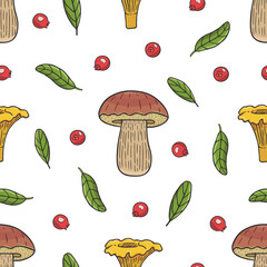 vector graphic seamless pattern with mushrooms and leaves 6
