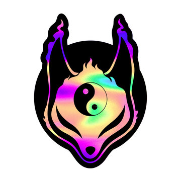 Holographic Bright Japanese Fox Mask