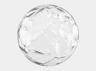 3d crystal ball isolated on white texture background with clipping path. Abstract bubble glossy 3d geometric shape object illustration render.