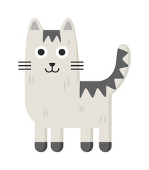 Simple geometric cat. Cute kitten standing. Modern flat art style. Vector cartoon character