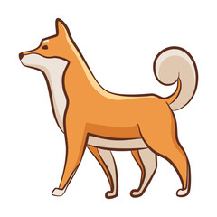 Shiba inu dog character. Playful pet standing. Hand drawn vector sticker. Cute and funny dog. Adorable friend