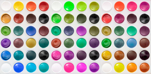 Set of watercolor paints in plastic box