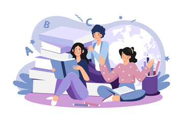 Students Reading Book Together Illustration concept on white background