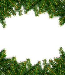 Christmas tree concept. Layout made of Christmas tree branches with copy space. Flat lay. Nature New Year concept.