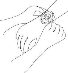 Raksha Bandhan celebration continuous one line drawing. Sister tying Rakhi on brother’s hand