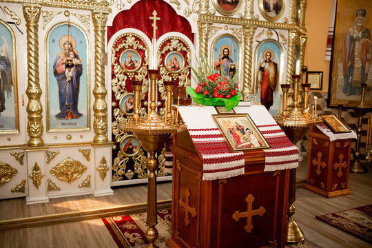 Vinnytsia, Ukraine. July 5, 2022. Orthodox church inside with beautiful light