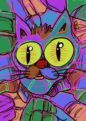Cat - abstract image for printing - digital painting 