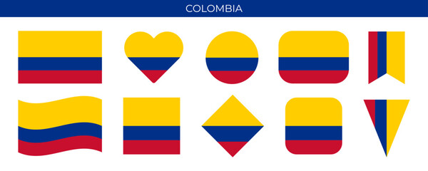 Colombia flag set. Vector illustration isolated on white background