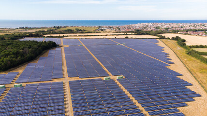 Aerial Shot of Large Solar Panel Farm in Kent, United Kingdom