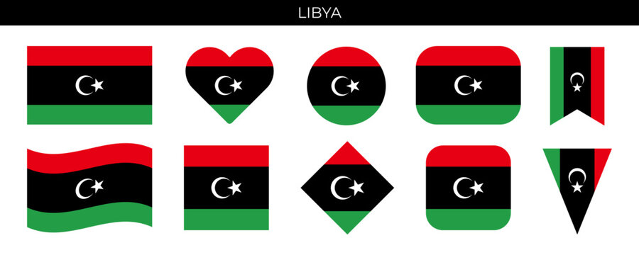 Libya flag set. Vector illustration isolated on white background
