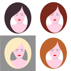 Beauty logo, beautiful woman face, red lips, icon. Wallpaper background. Vector illustration.