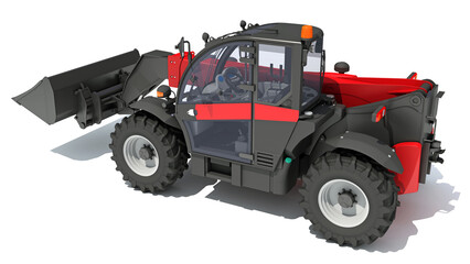 Telehandler heavy construction machinery 3D rendering on white background