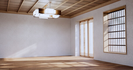Empty large hall, Asia interior cleaning room zen style. 3D rendering
