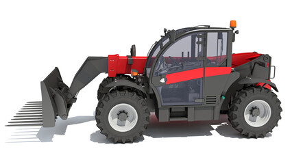 Telehandler heavy construction machinery 3D rendering on white background