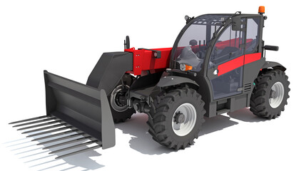 Telehandler heavy construction machinery 3D rendering on white background