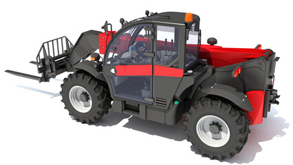 Telehandler heavy construction machinery 3D rendering on white background