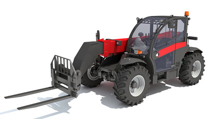 Telehandler heavy construction machinery 3D rendering on white background