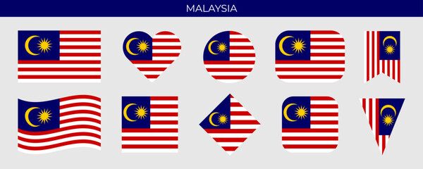 Malaysia flag set. Vector illustration isolated on white background